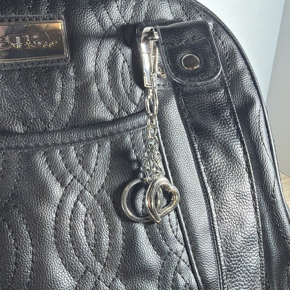 Bella Russo Large Handbag Tassel Black Quilted Shoulder Bag Vegan Leather Heart - Picture 4 of 12